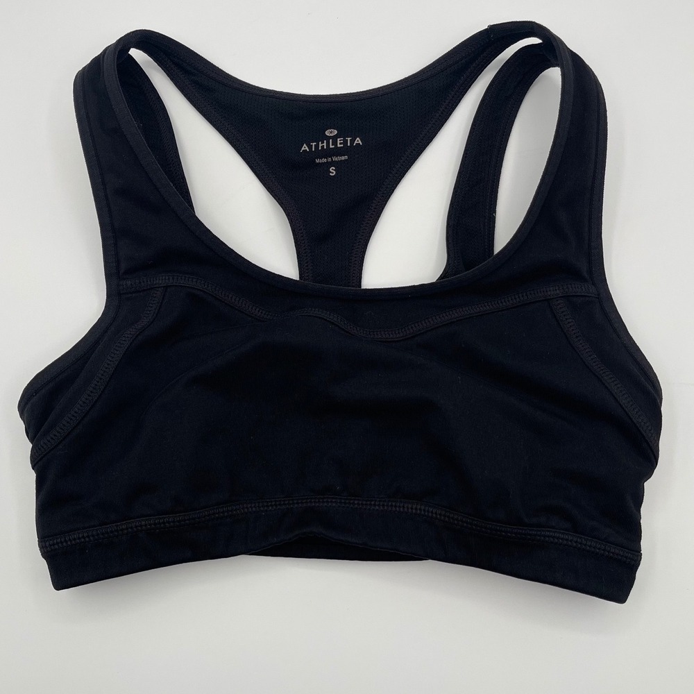 Athleta Womens Black Racerback Sports Bra Size S Mesh Lining Activewear